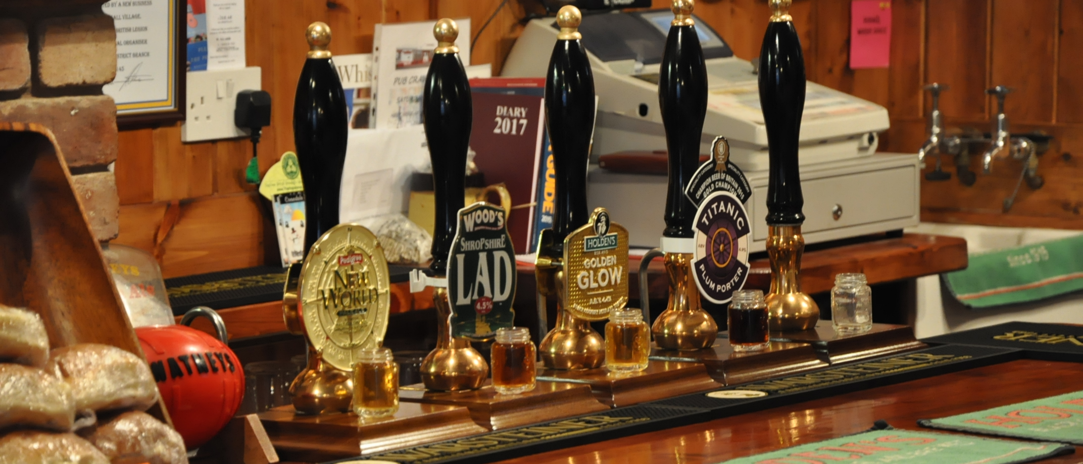 Real ale hand pumps on the bar